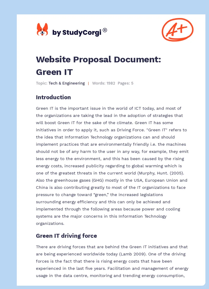 Website Proposal Document: Green IT. Page 1