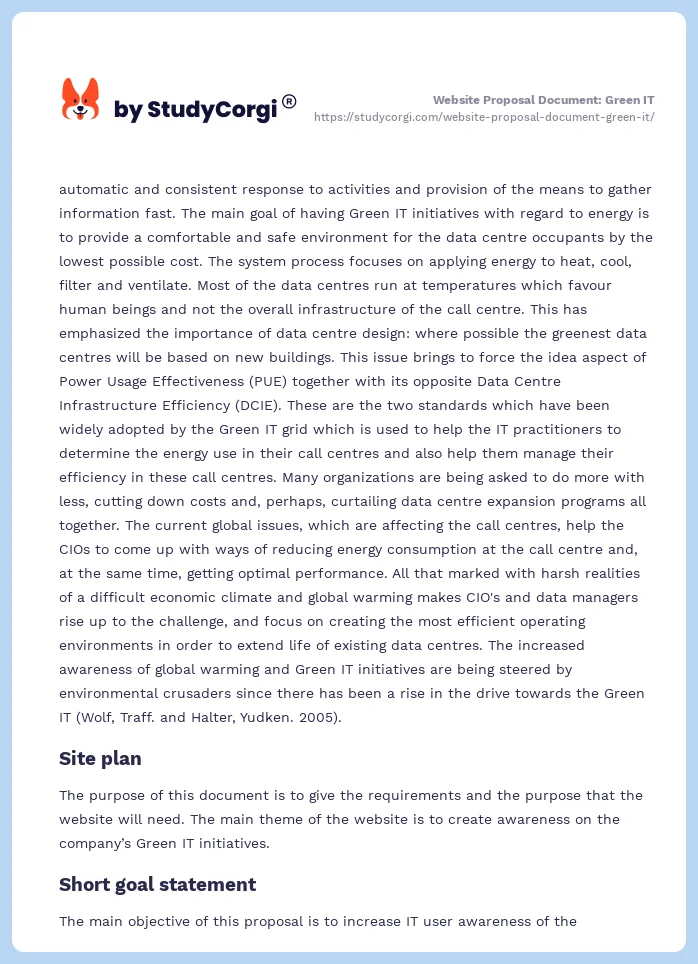 Website Proposal Document: Green IT. Page 2