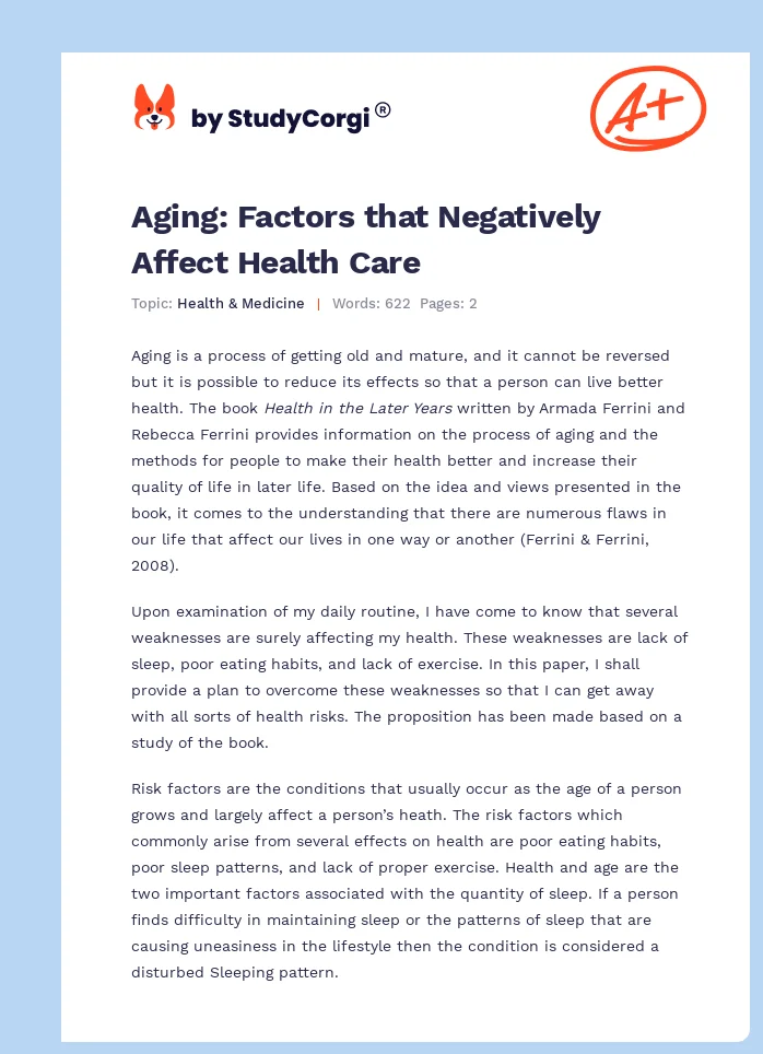 Aging: Factors that Negatively Affect Health Care. Page 1