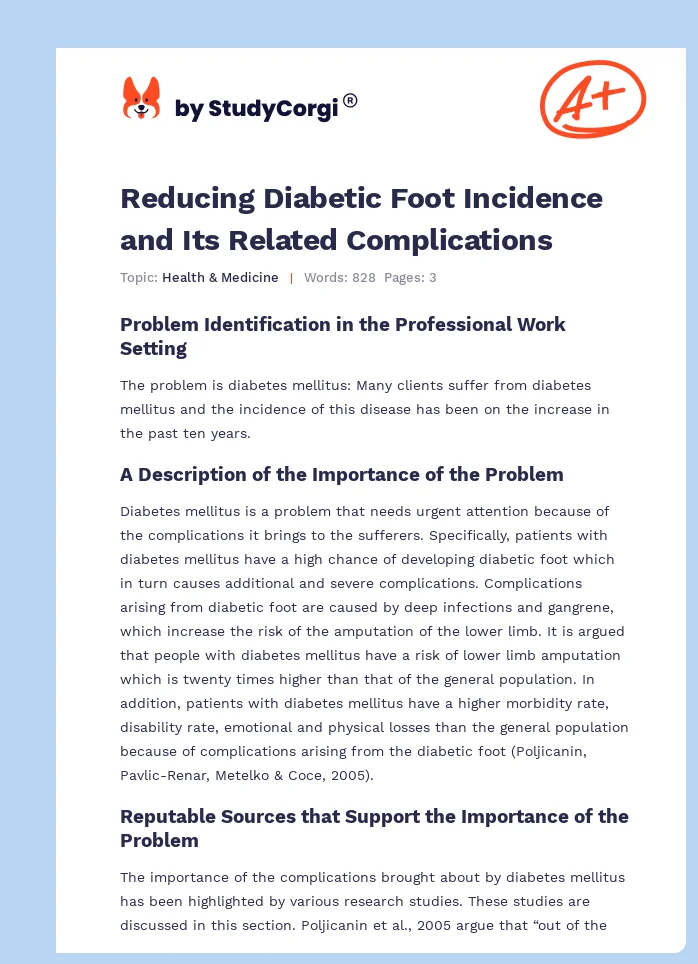 Reducing Diabetic Foot Incidence and Its Related Complications. Page 1