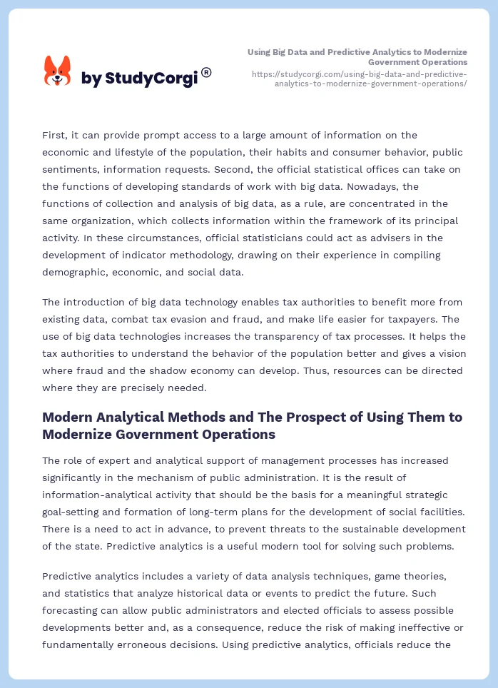 Using Big Data and Predictive Analytics to Modernize Government Operations. Page 2