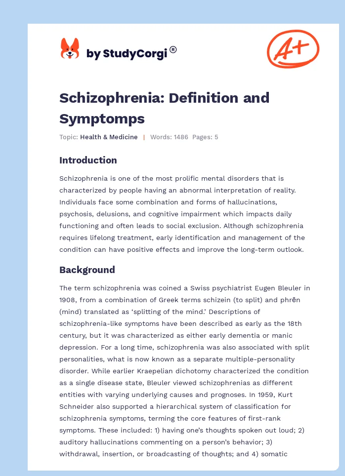 Schizophrenia: Definition and Symptomps. Page 1