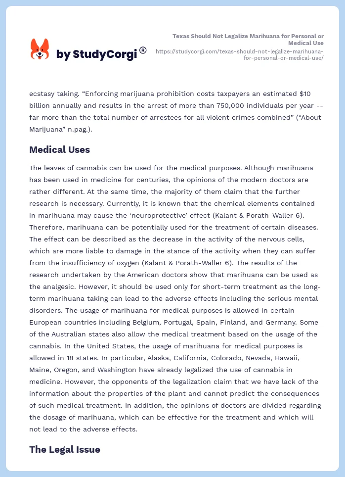 Texas Should Not Legalize Marihuana for Personal or Medical Use. Page 2