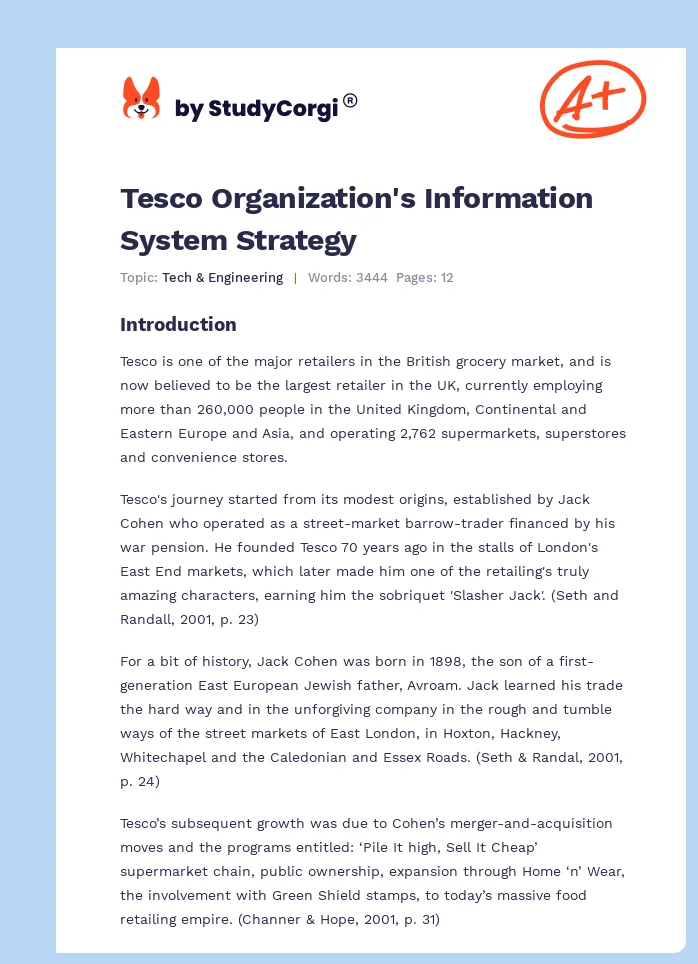 Tesco Organization's Information System Strategy. Page 1
