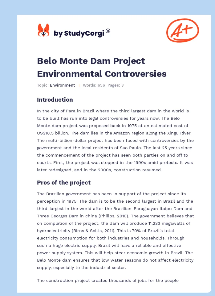 Belo Monte Dam Project Environmental Controversies. Page 1