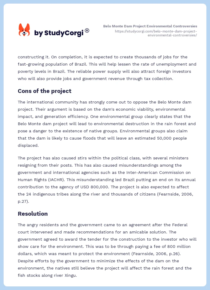 Belo Monte Dam Project Environmental Controversies. Page 2