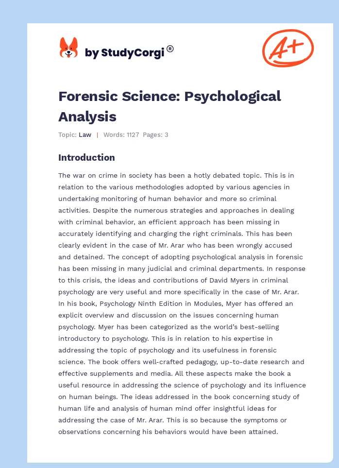 Forensic Science: Psychological Analysis. Page 1