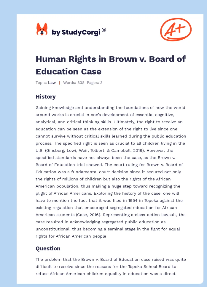 Human Rights in Brown v. Board of Education Case. Page 1
