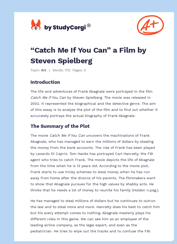 “Catch Me If You Can” a Film by Steven Spielberg. Page 1