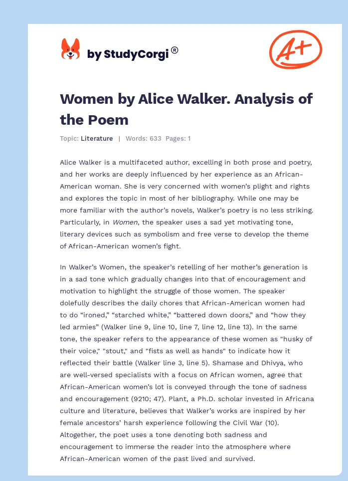 Women by Alice Walker. Analysis of the Poem. Page 1