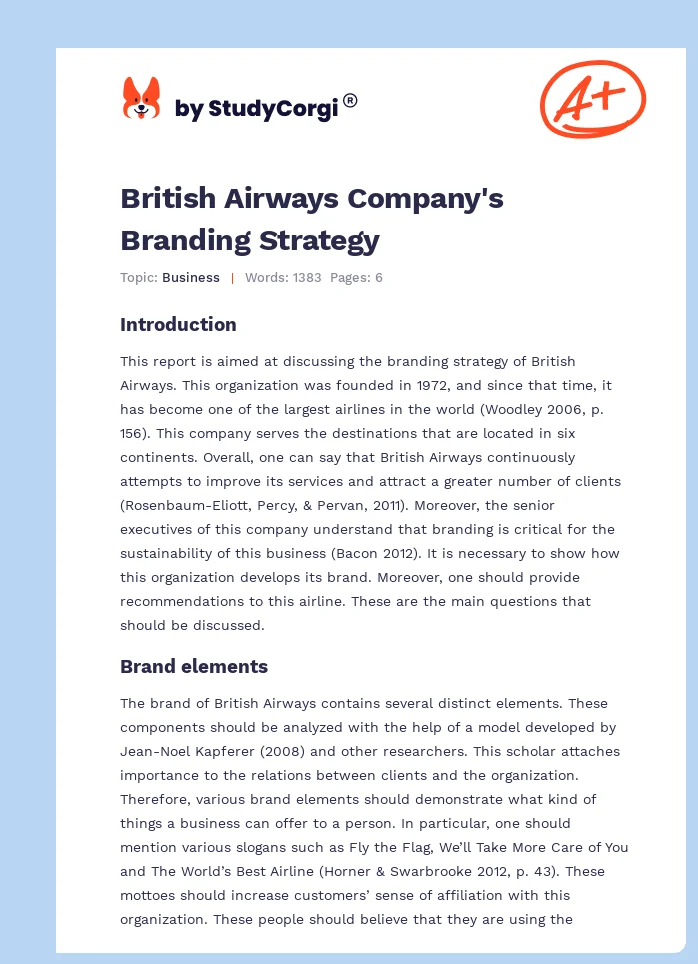 British Airways Company's Branding Strategy. Page 1
