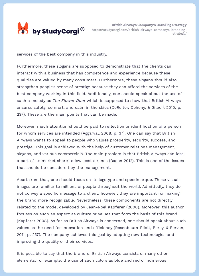 British Airways Company's Branding Strategy. Page 2