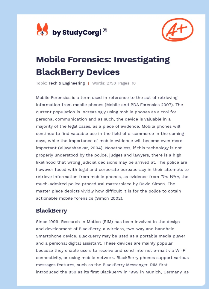 Mobile Forensics: Investigating BlackBerry Devices. Page 1