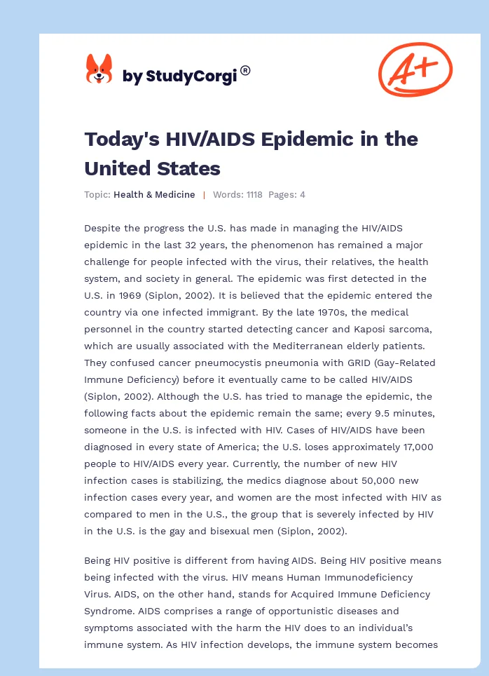 Today's HIV/AIDS Epidemic in the United States. Page 1