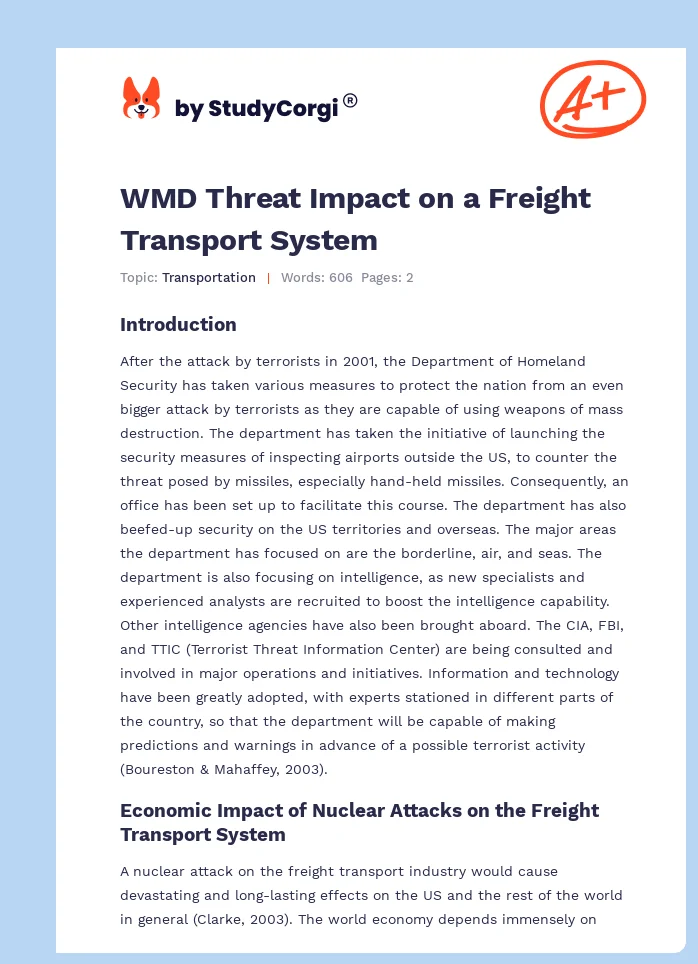 WMD Threat Impact on a Freight Transport System. Page 1