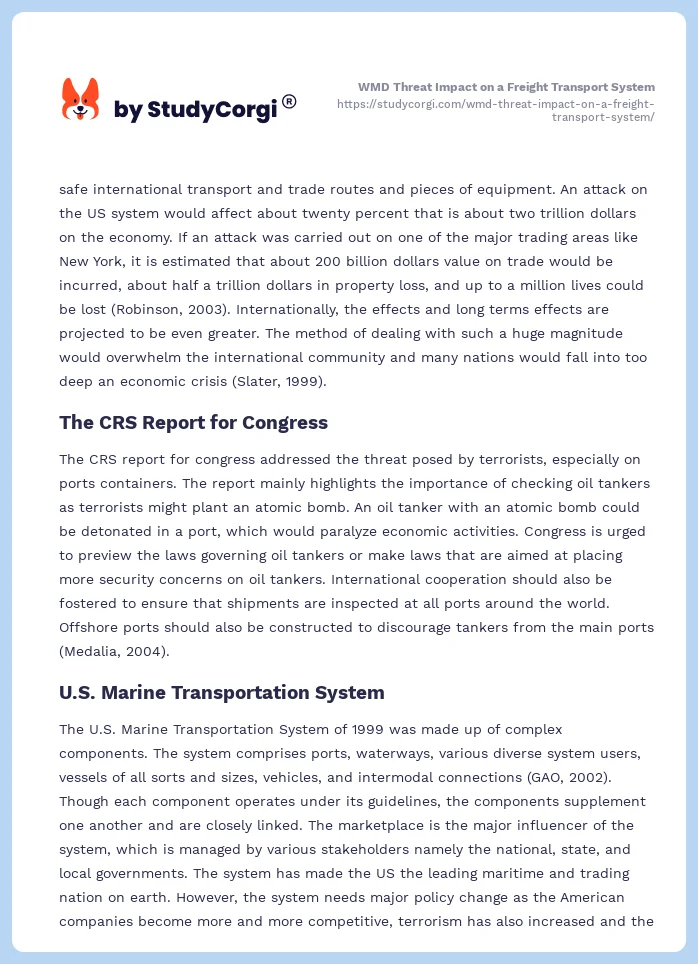 WMD Threat Impact on a Freight Transport System. Page 2
