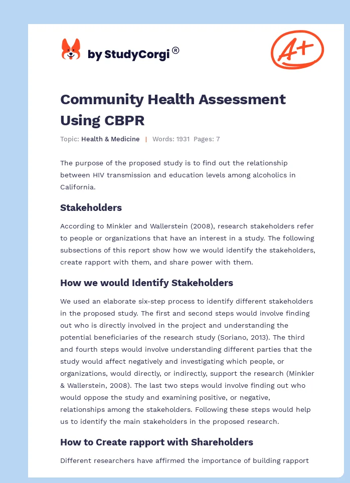 Community Health Assessment Using CBPR. Page 1