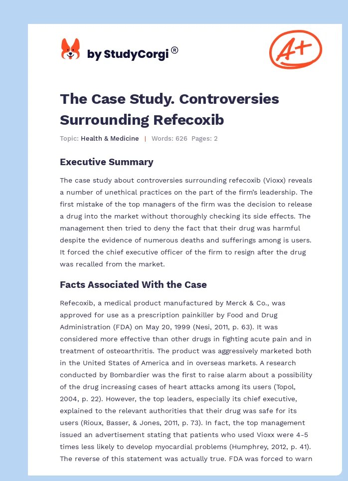 The Case Study. Controversies Surrounding Refecoxib. Page 1