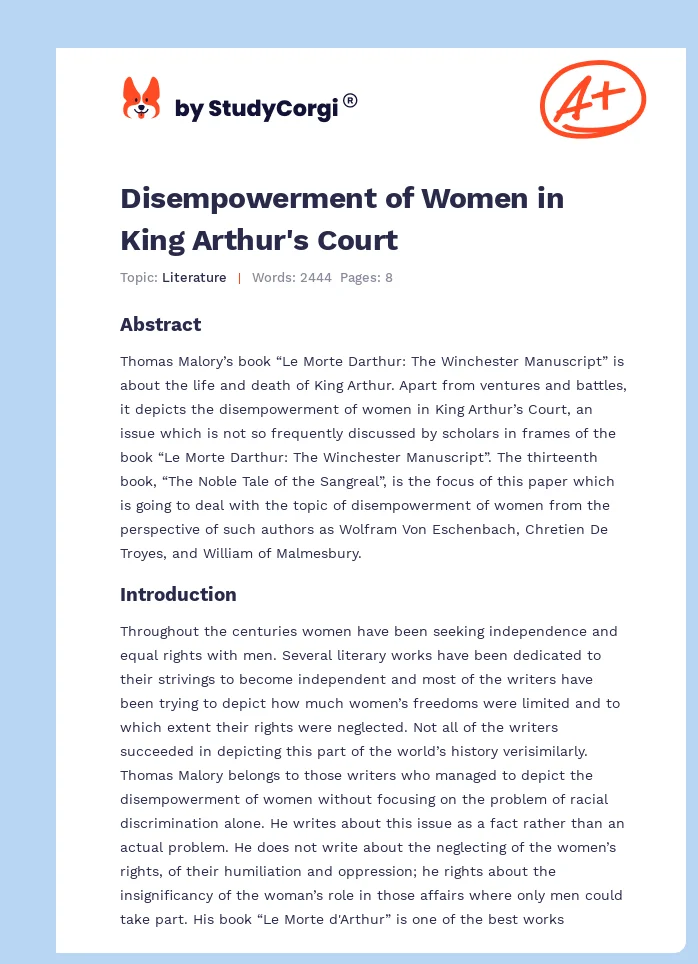 Disempowerment of Women in King Arthur's Court. Page 1