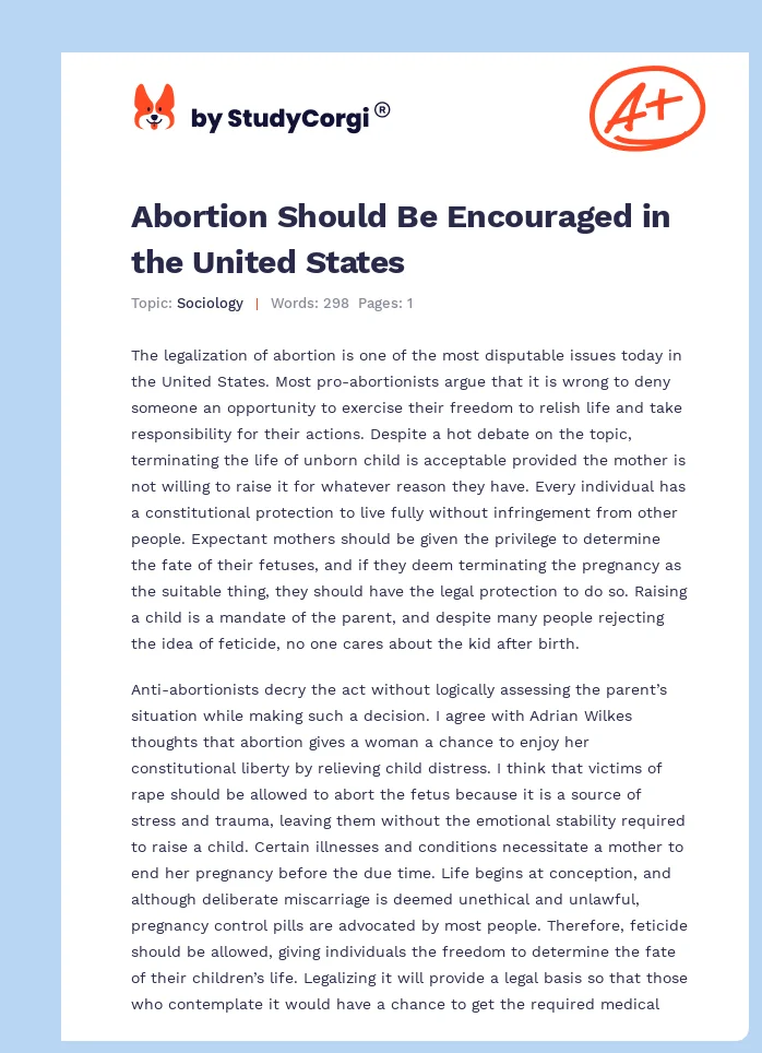 Abortion Should Be Encouraged in the United States. Page 1