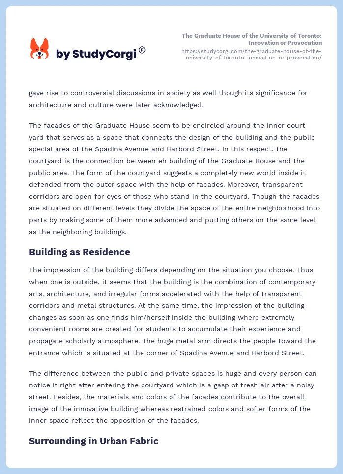 The Graduate House of the University of Toronto: Innovation or Provocation. Page 2