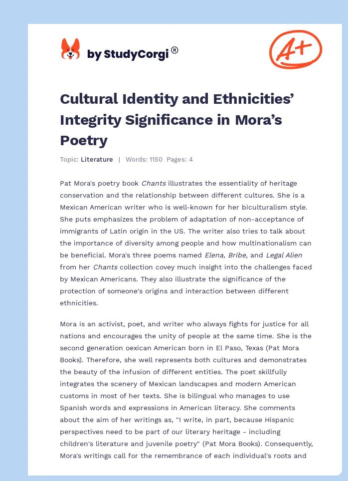 Cultural Identity and Ethnicities’ Integrity Significance in Mora’s Poetry. Page 1