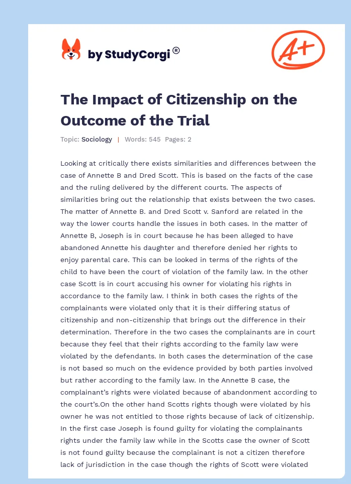 The Impact of Citizenship on the Outcome of the Trial. Page 1