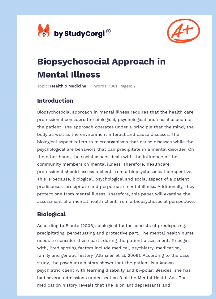 Biopsychosocial Approach in Mental Illness. Page 1