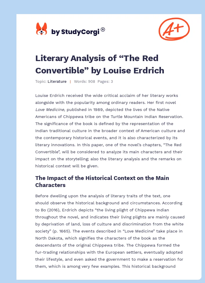 Literary Analysis of “The Red Convertible” by Louise Erdrich. Page 1