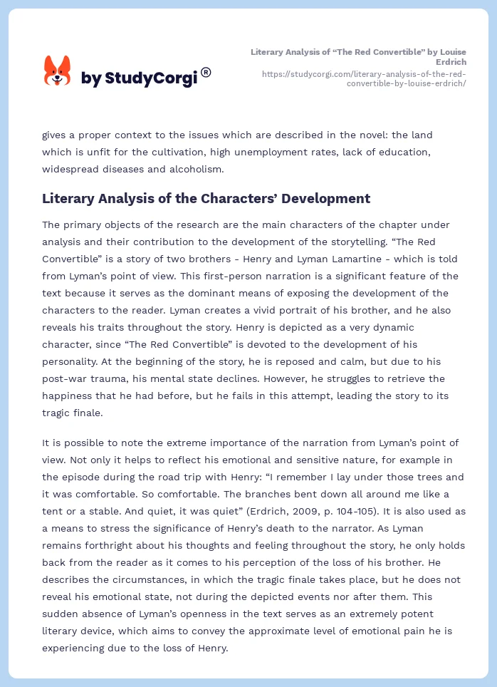 Literary Analysis of “The Red Convertible” by Louise Erdrich. Page 2