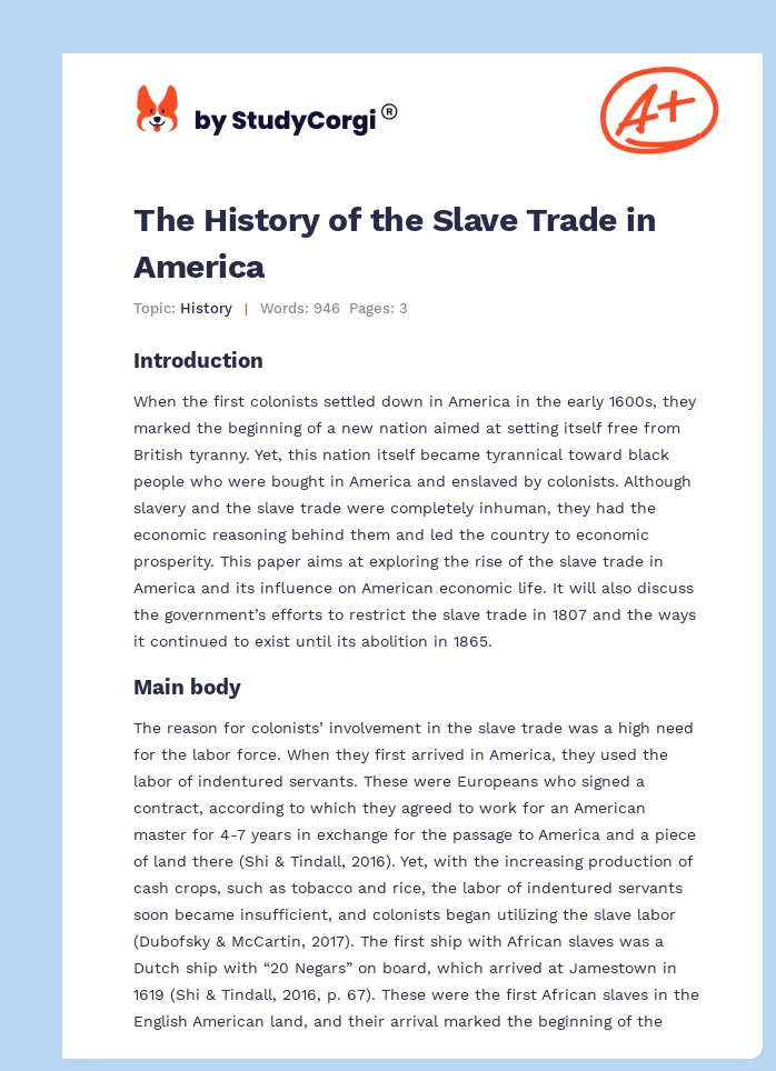 The History of the Slave Trade in America. Page 1