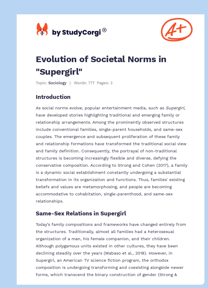 Evolution of Societal Norms in "Supergirl". Page 1