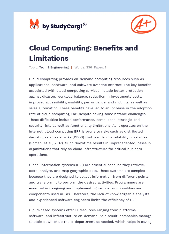 Cloud Computing: Benefits and Limitations. Page 1