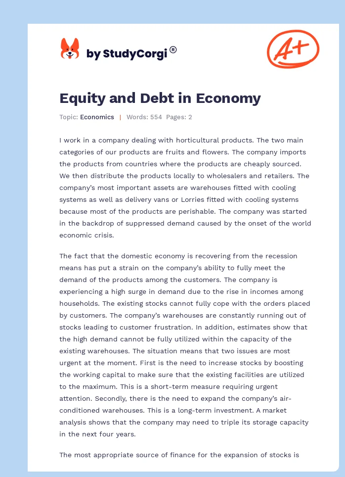 Equity and Debt in Economy. Page 1