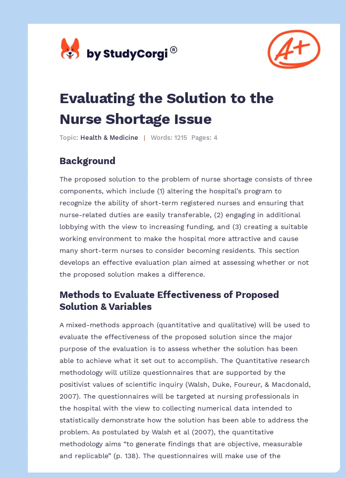 Evaluating the Solution to the Nurse Shortage Issue. Page 1