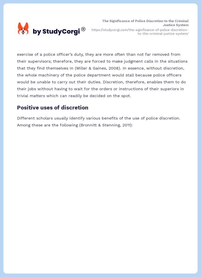 The Significance of Police Discretion to the Criminal Justice System. Page 2