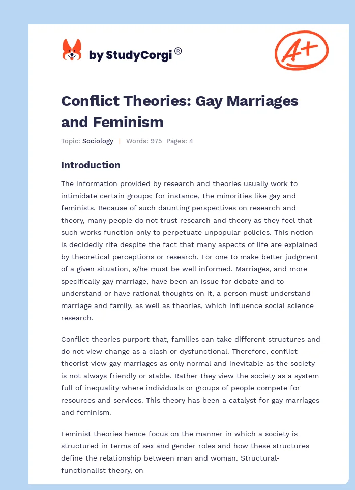 Conflict Theories: Gay Marriages and Feminism. Page 1