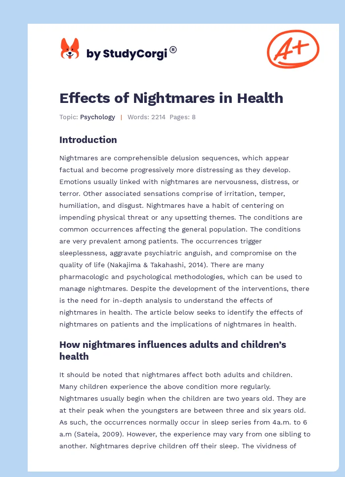 Effects of Nightmares in Health. Page 1