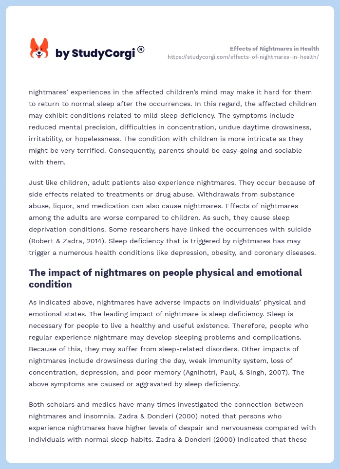 Effects of Nightmares in Health. Page 2