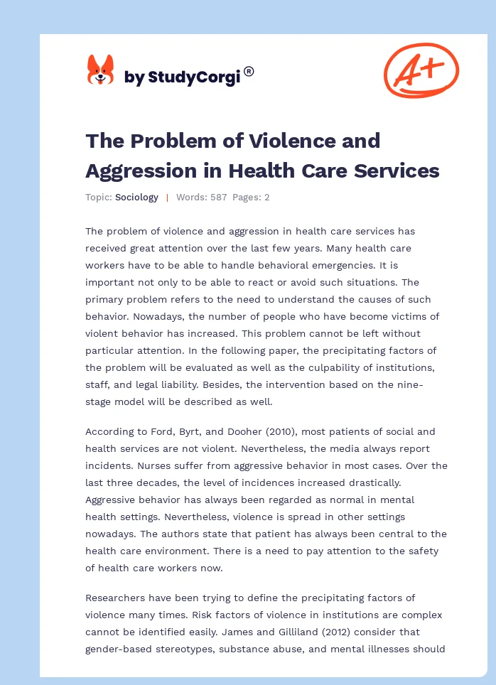 The Problem of Violence and Aggression in Health Care Services. Page 1