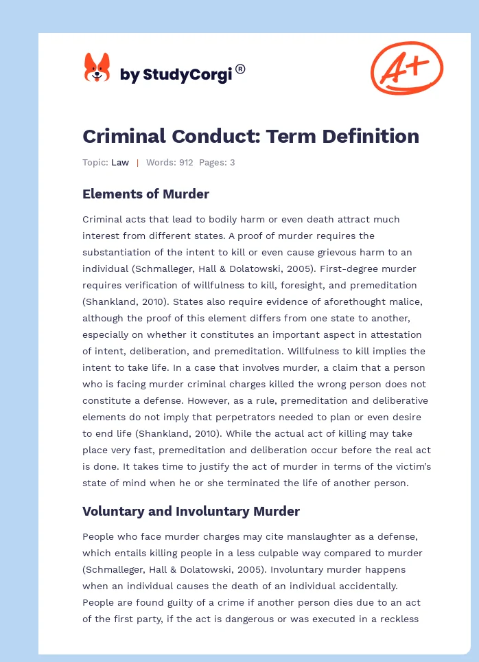 Criminal Conduct: Term Definition. Page 1