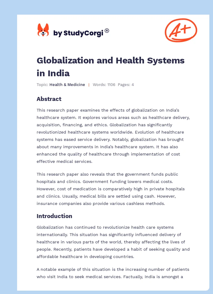 Globalization and Health Systems in India. Page 1