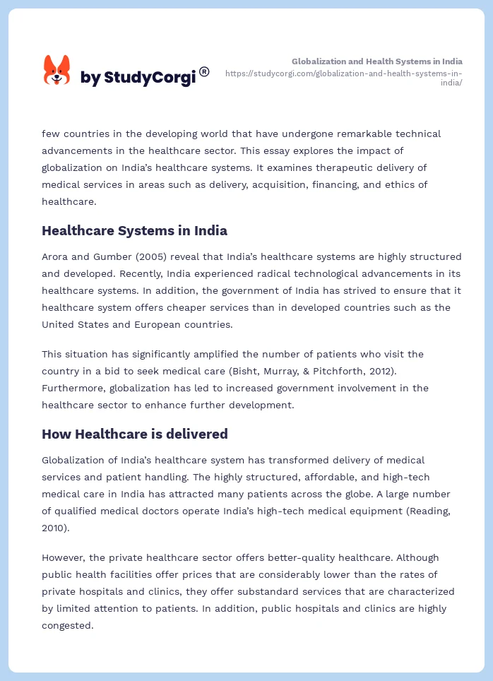 Globalization and Health Systems in India. Page 2