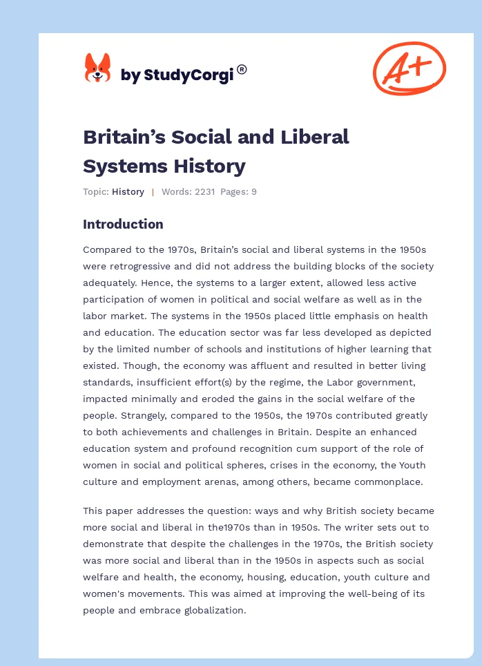 Britain’s Social and Liberal Systems History. Page 1