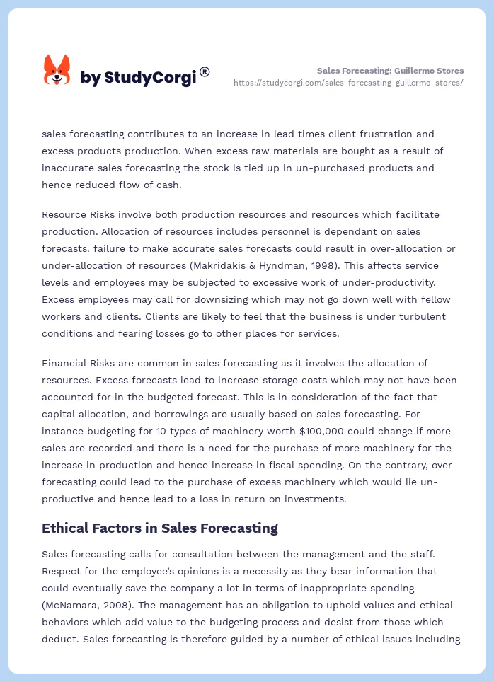 Sales Forecasting: Guillermo Stores. Page 2