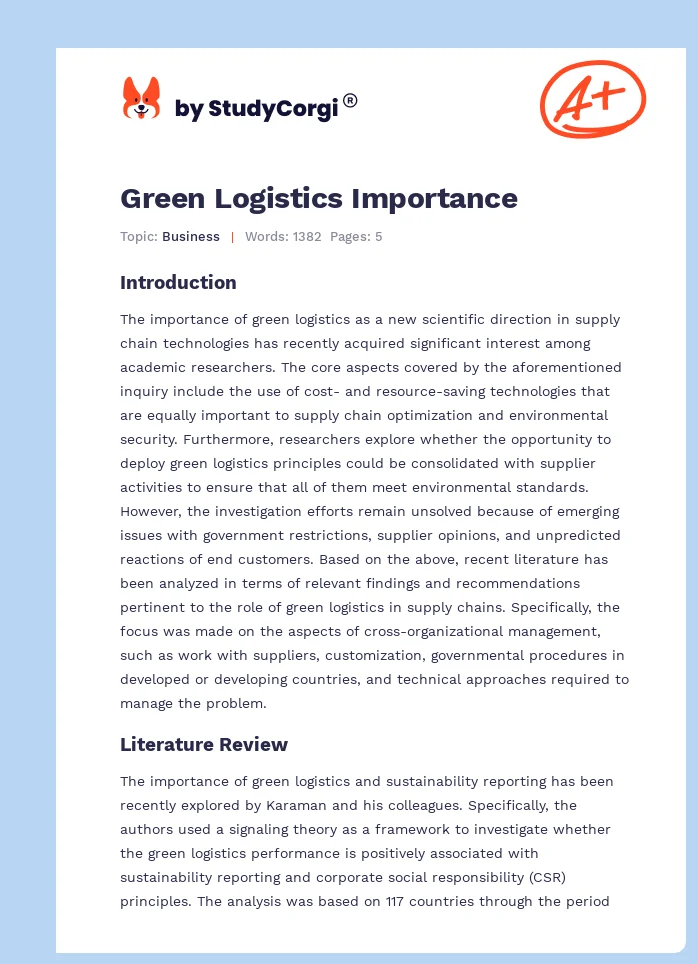 Green Logistics Importance. Page 1