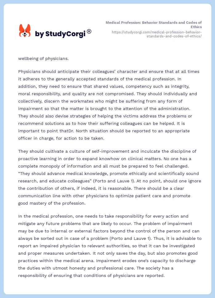 Medical Profession: Behavior Standards and Codes of Ethics. Page 2