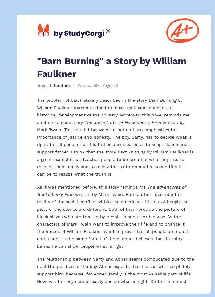 critical analysis essay on barn burning