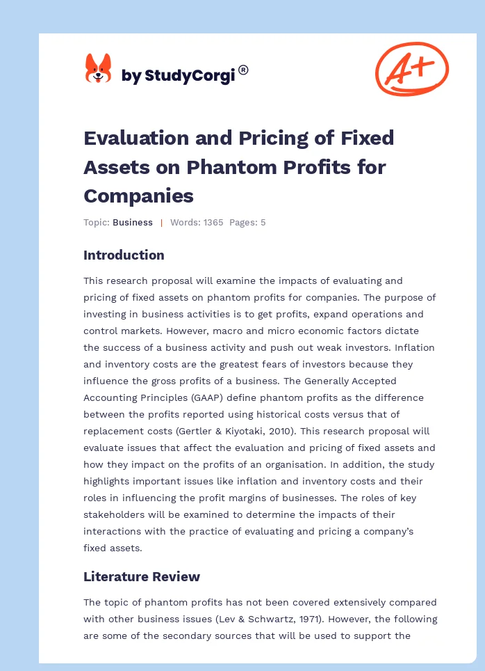 Evaluation and Pricing of Fixed Assets on Phantom Profits for Companies. Page 1