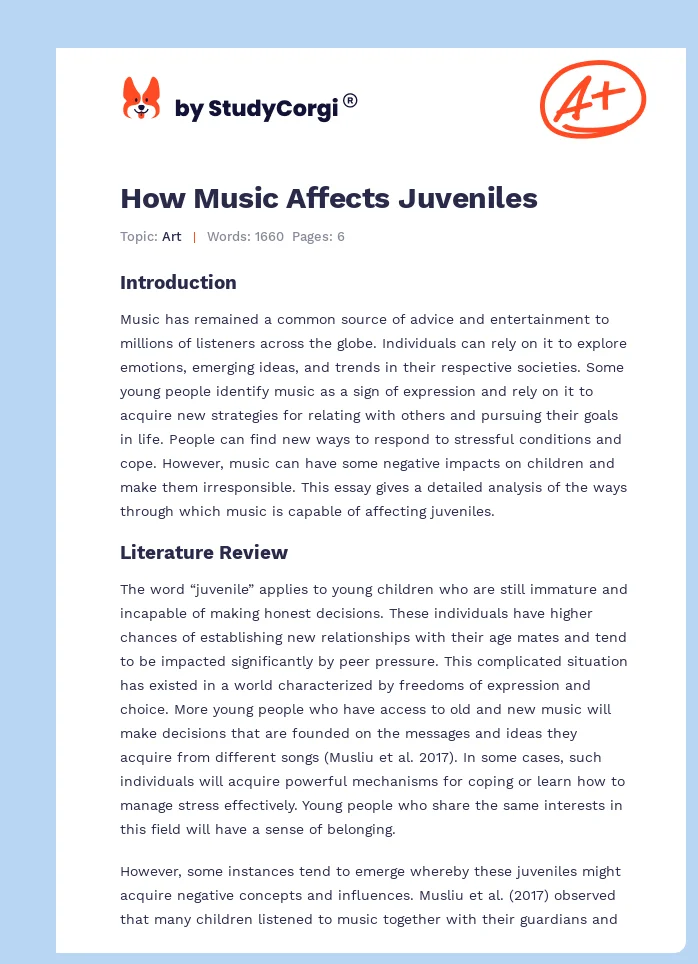 How Music Affects Juveniles. Page 1